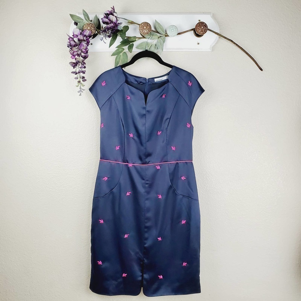 Marcobor Embroidered Satin Shift Dress